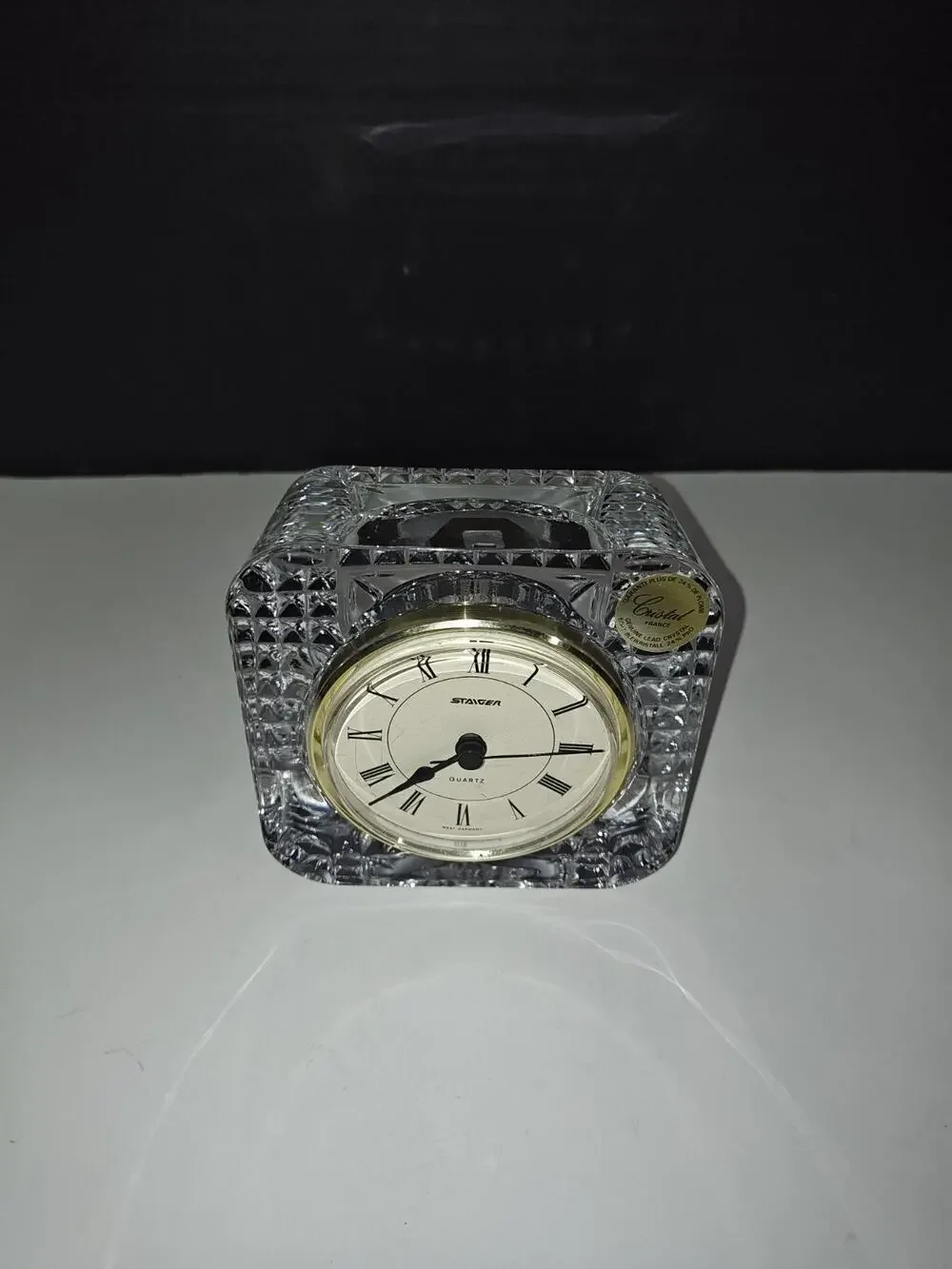 STAIGER Vintage West Germany Quartz France Lead Crystal Mantel Desk Clock 24%PbO